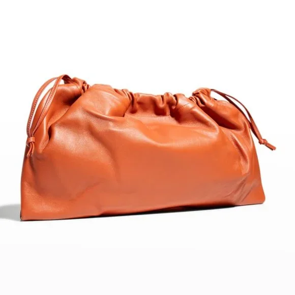 STUDIO AMELIA Maxi Drawstring Ruched Lambskin Clutch Bag